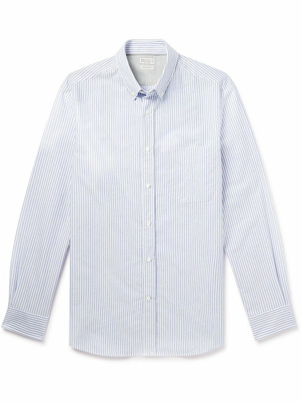 Photo: Brunello Cucinelli - Button-Down Collar Striped Cotton Oxford Shirt - Blue