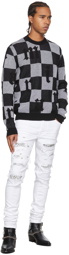 AMIRI Black & White Jacquard Check Logo Sweater