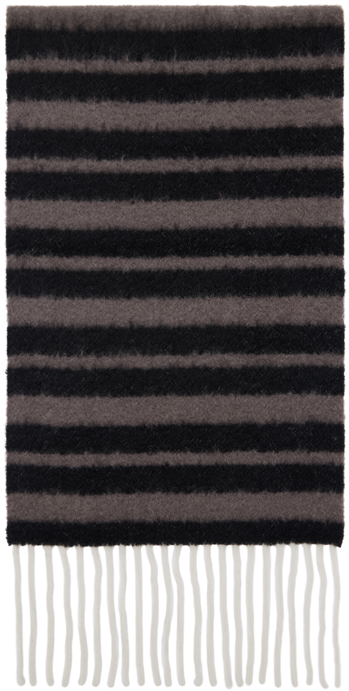 Marni Black & Gray Striped Alpaca Scarf