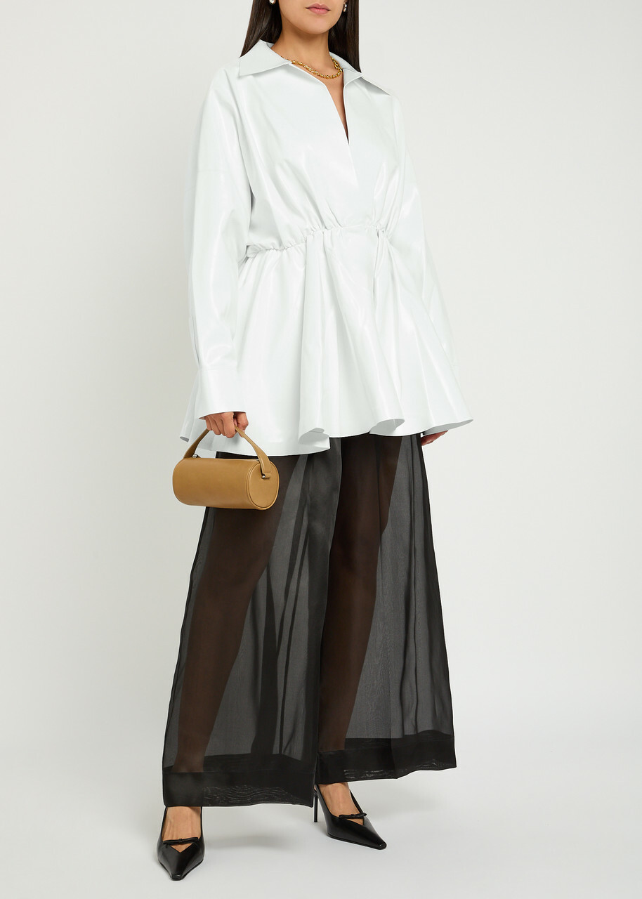 Norma Kamali Faux Patent Leather Mini Shirt Dress White Norma Kamali
