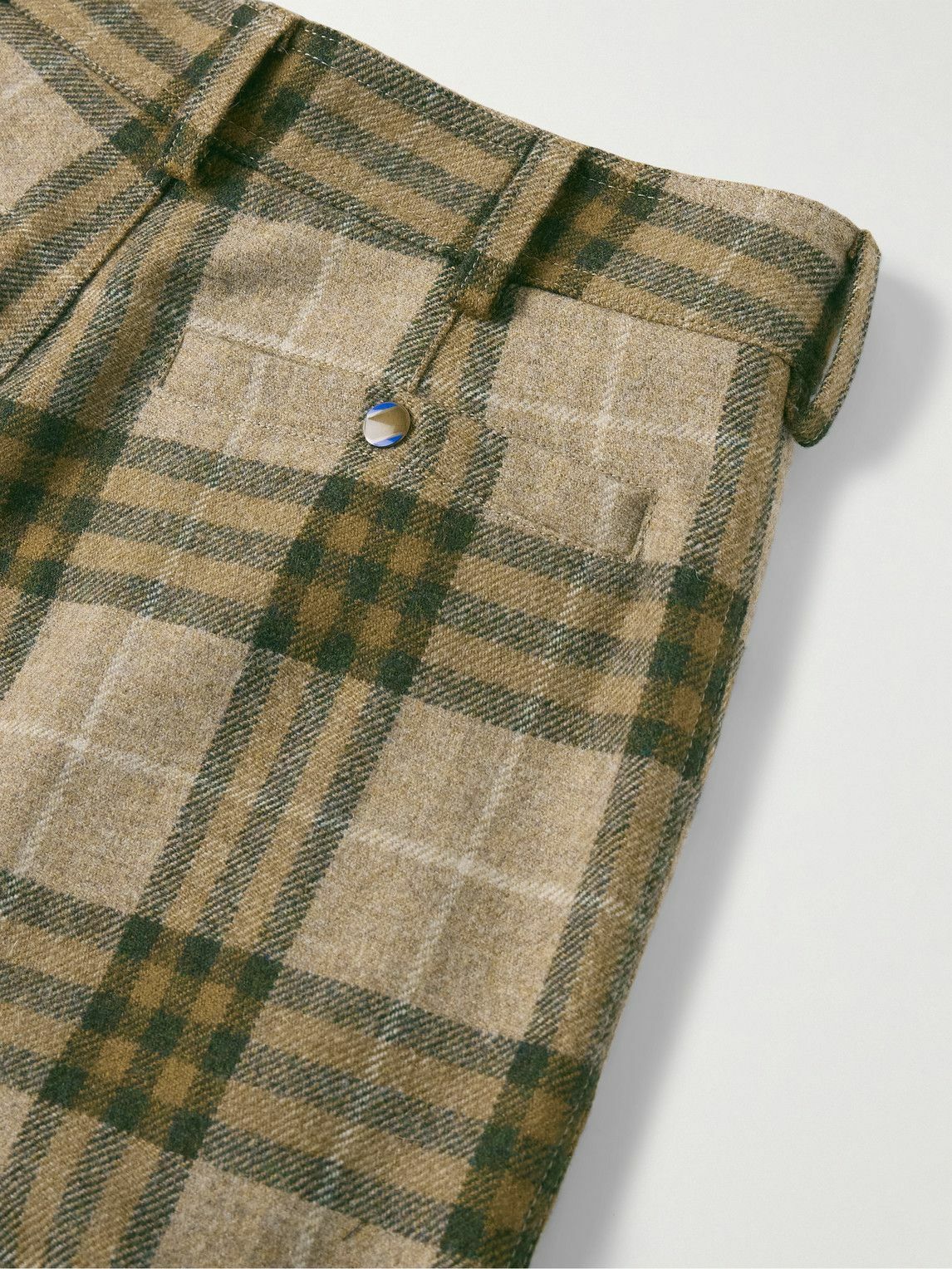 Burberry - Straight-Leg Zip-Detailed Checked Wool Trousers - Green