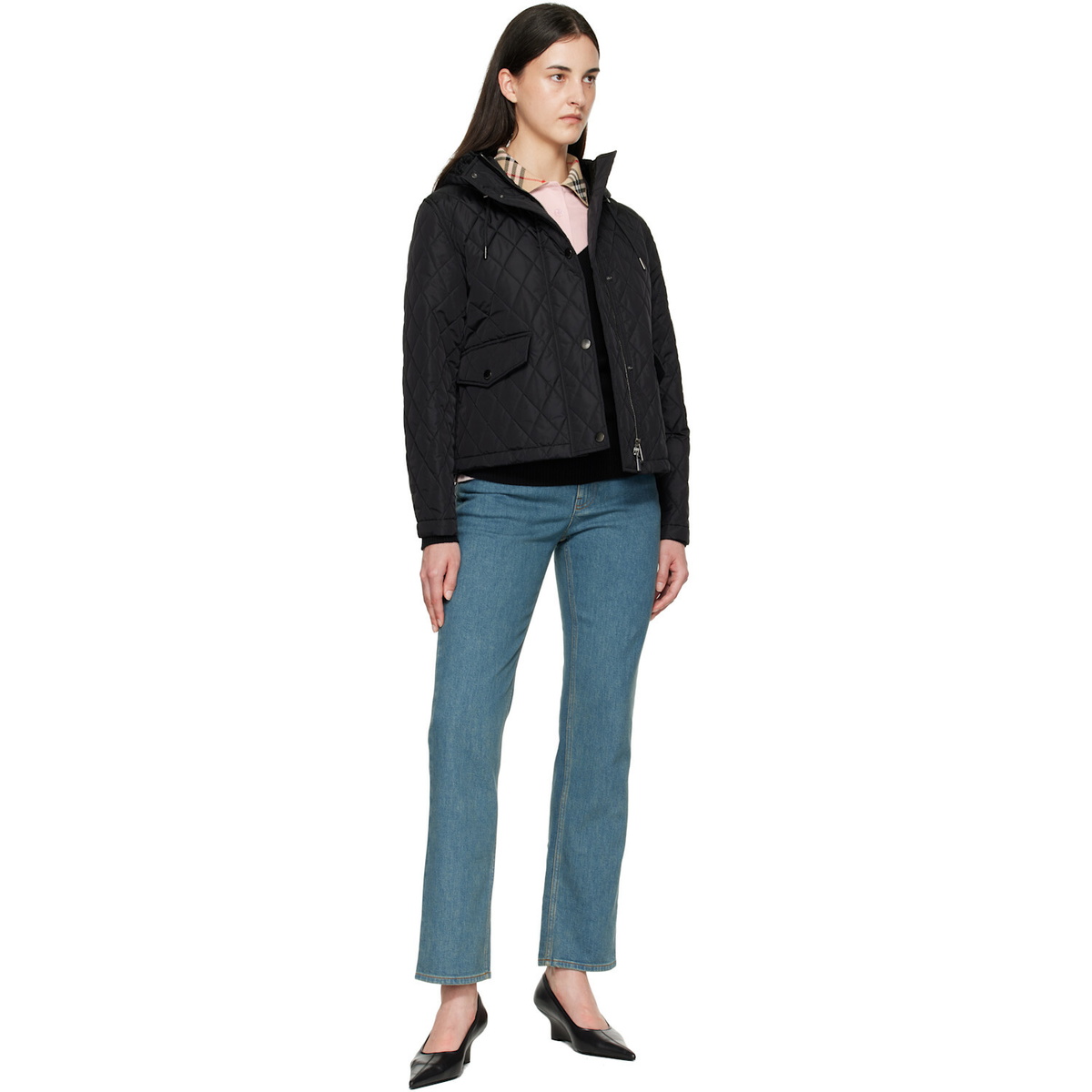 Burberry Black Cropped Quilted Nylon Hooded Jacket