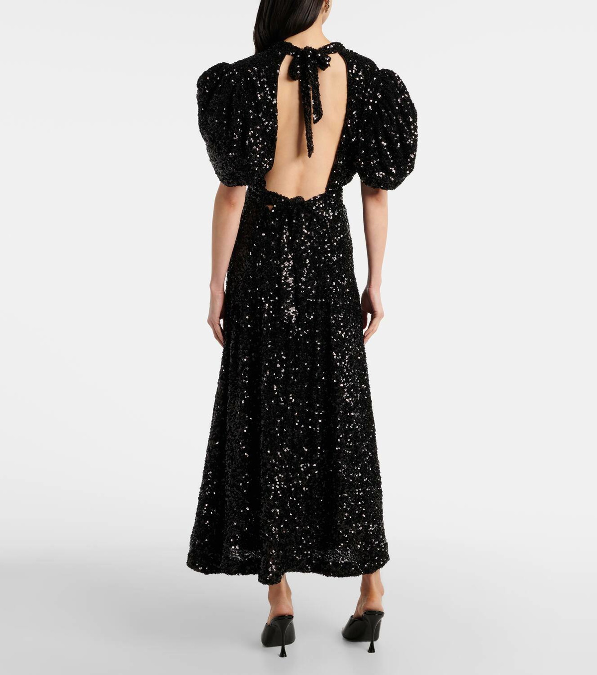 ワンピース ROTATE MIDI DRESS WITH SEQUINS AND PUFF SLEEVES Rotate Women's Sequins Puff Sleeve Dress | $112.90 | Saint
