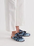 TOM FORD - Stephan Shearling-Lined Printed Velvet Tasselled Backless Loafers - Blue