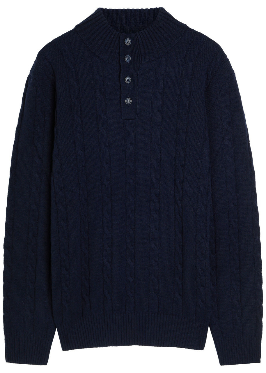 Aurélien Cable-knit Wool and Cashmere-blend Polo Jumper Navy