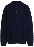 Aurélien Cable-knit Wool and Cashmere-blend Polo Jumper Navy