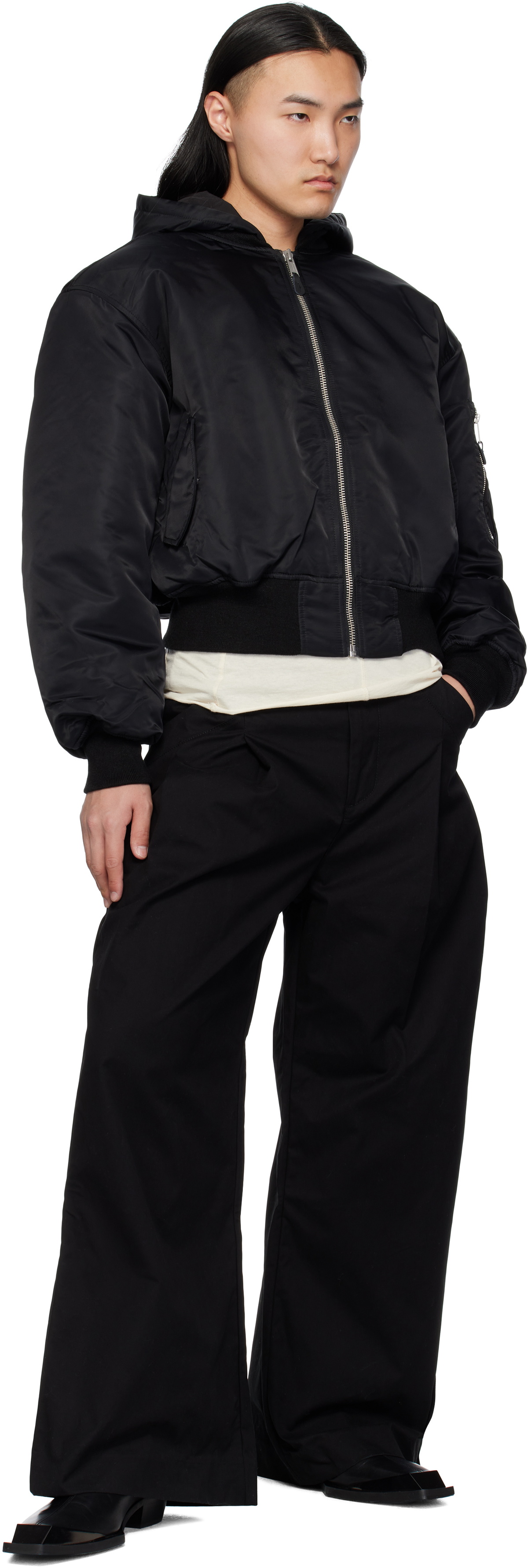 Entire Studios Black Hooded Broad Bomber Jacket Entire Studios