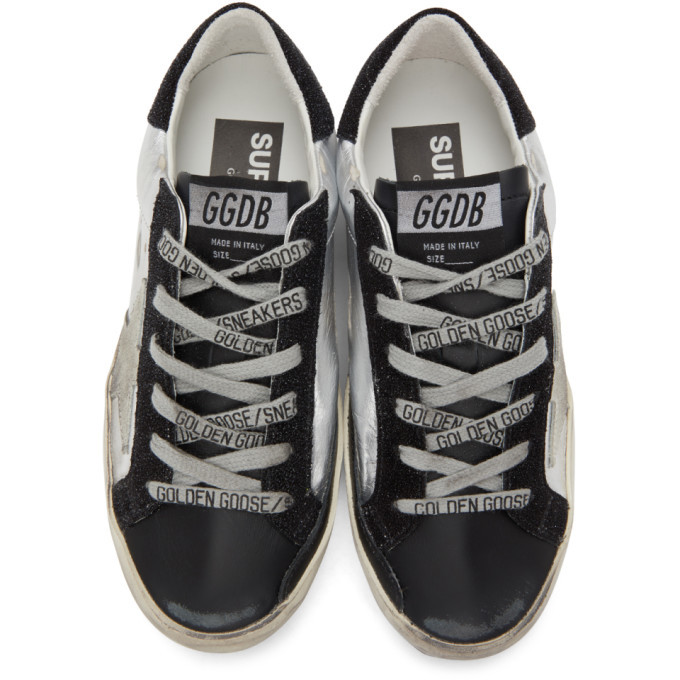 Golden Goose Silver and Black Super-Star Sneakers Golden