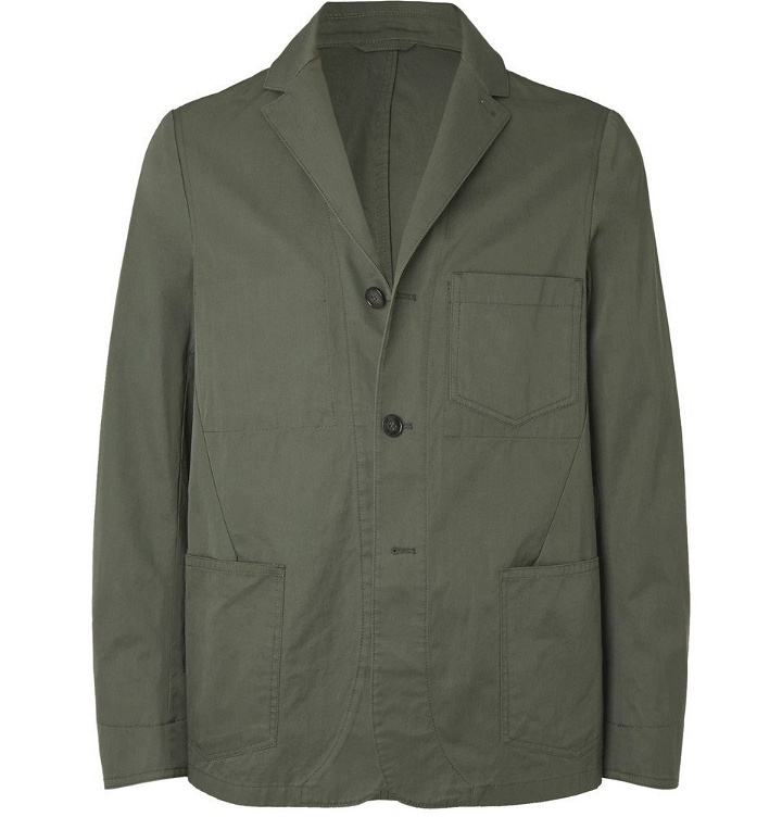 Photo: Officine Generale - Olive Unstructured Washed Cotton-Twill Suit Jacket - Green