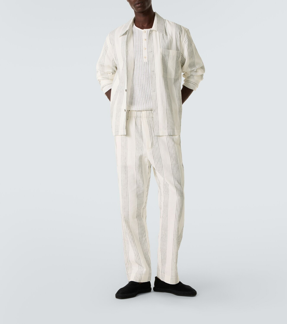 Commas Kantha striped cotton straight pants