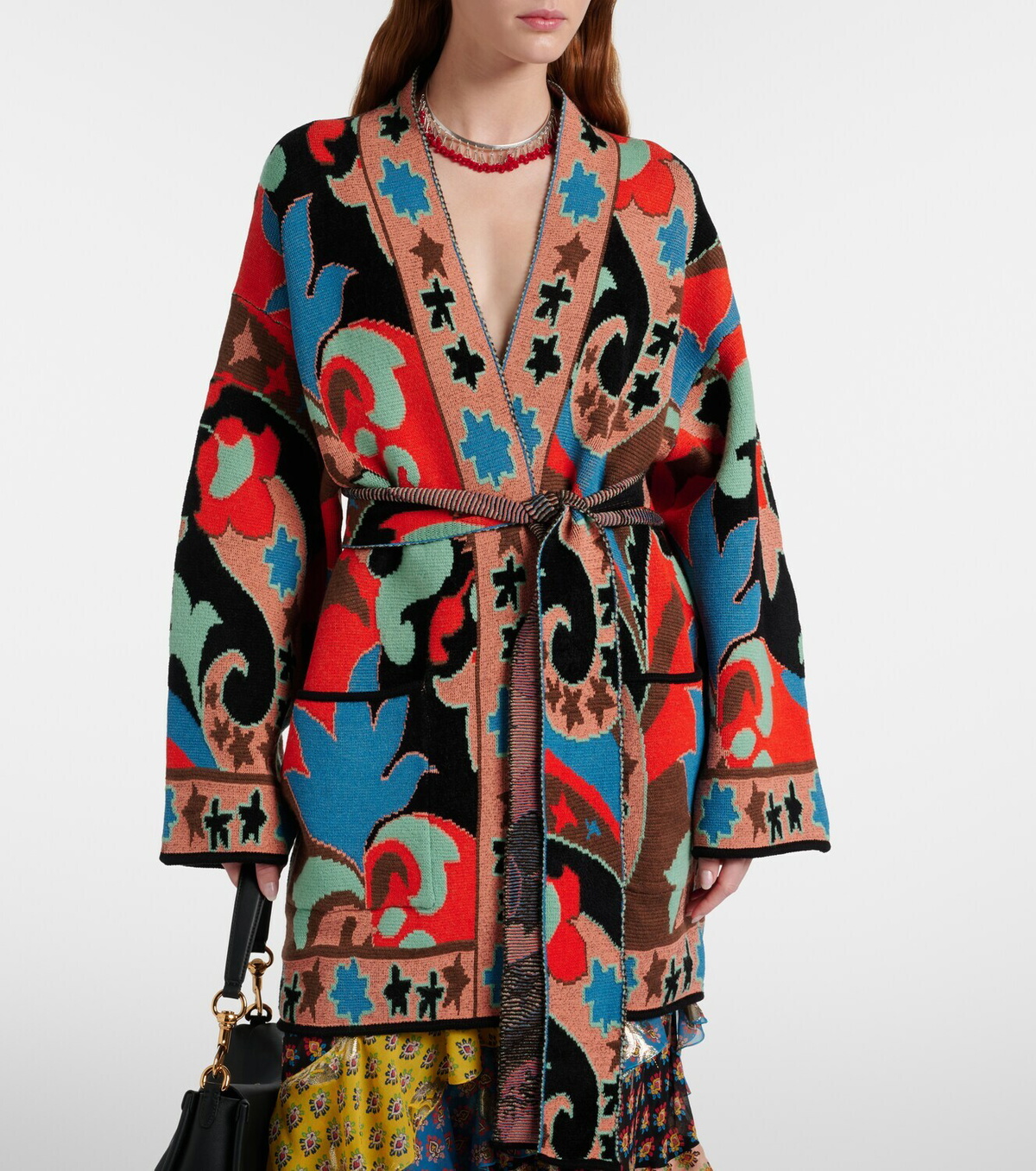 Etro Jacquard wool-blend wrap cardigan