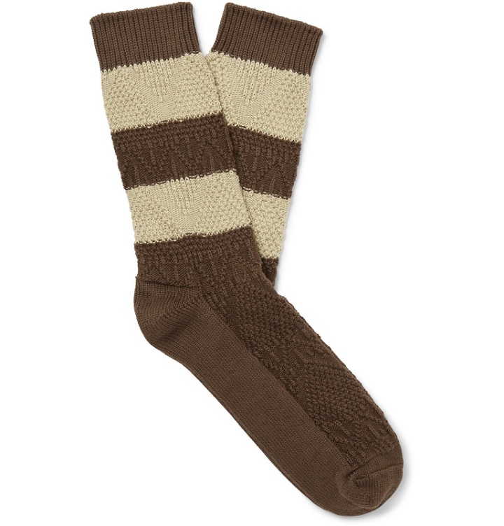 Photo: Thunders Love - Link Striped Egyptian Cotton-Blend Jacquard Socks - Brown