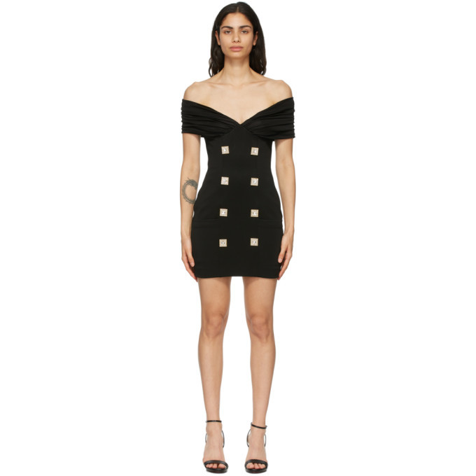 balmain white and black viscose off the shoulder dress Balmain