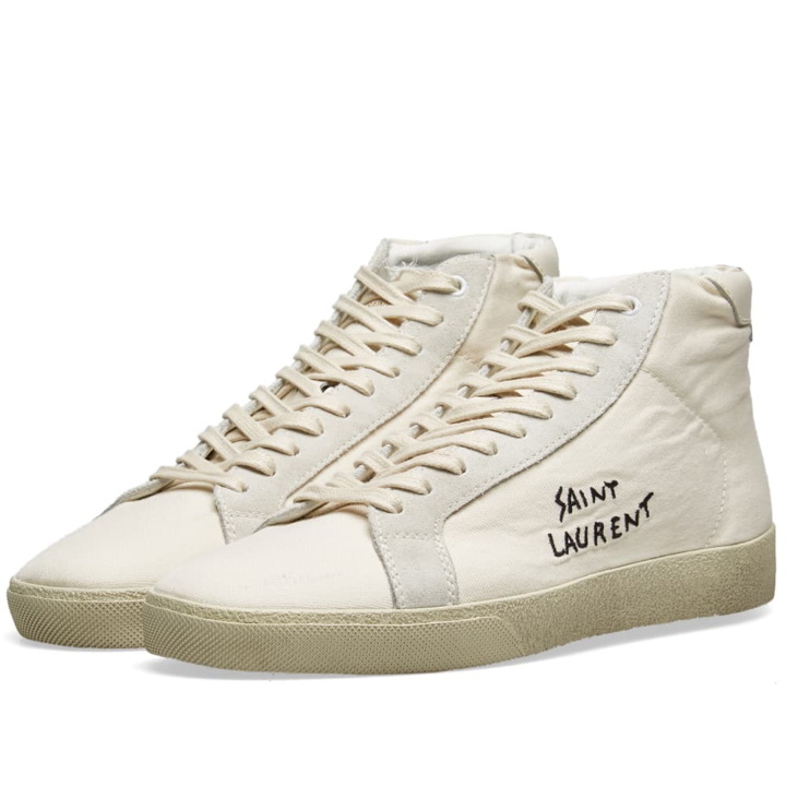Photo: Saint Laurent SL-06 Mid Signature Canvas Sneaker Cream