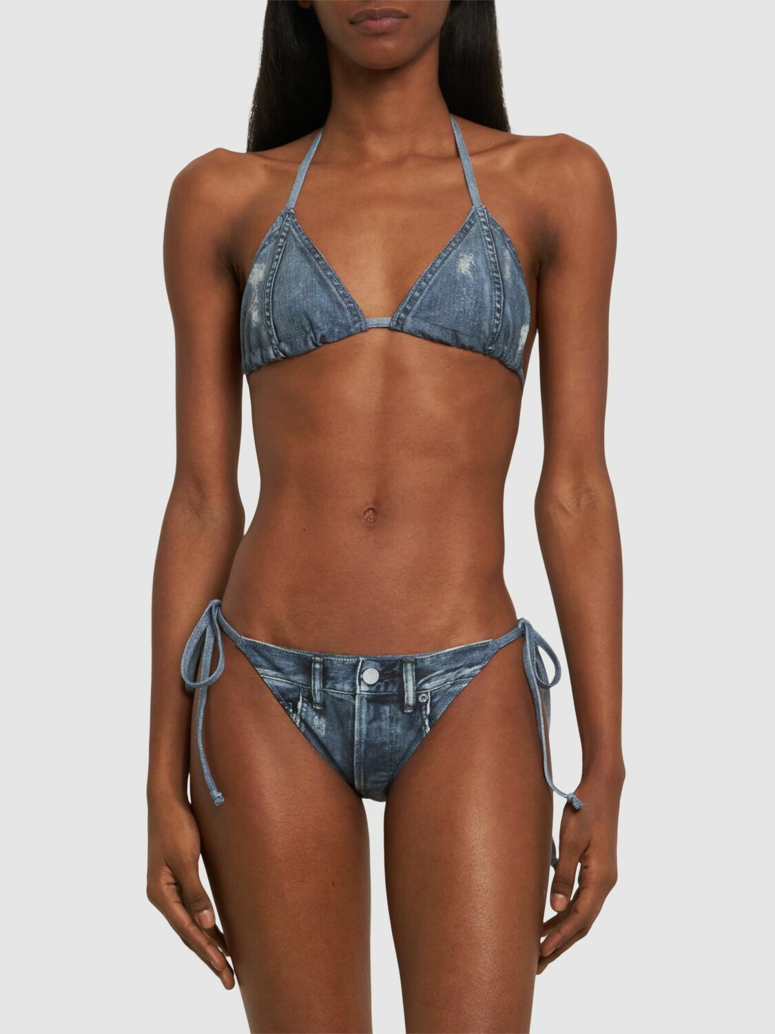 ACNE STUDIOS Printed Triangle Denim Effect Bikini Set