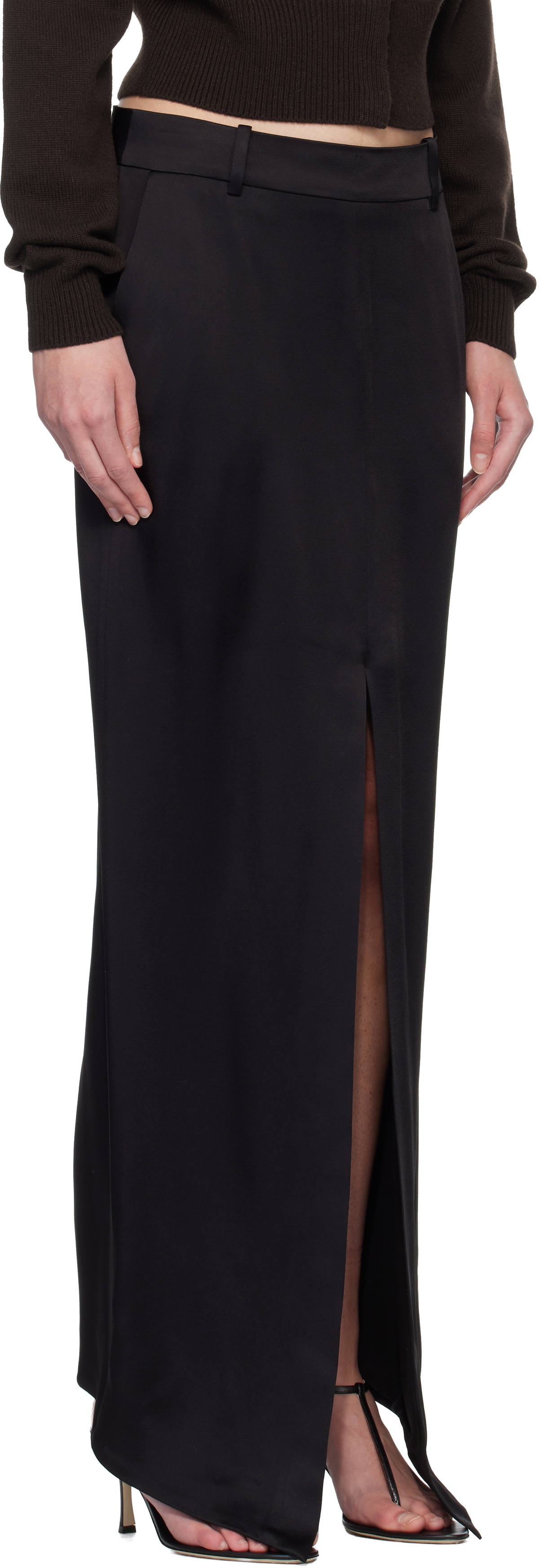 TOM FORD Black Crepe Envers Satin Tailored Maxi Skirt