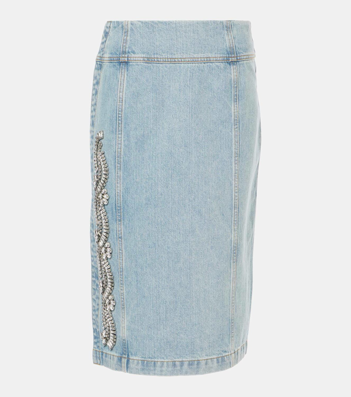 Xu Zhi Crystal-embellished denim midi skirt