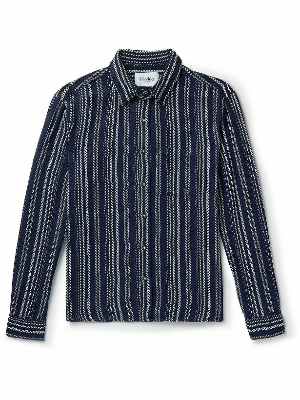Photo: Corridor - Sky Captain Striped Cotton-Jacquard Shirt - Blue