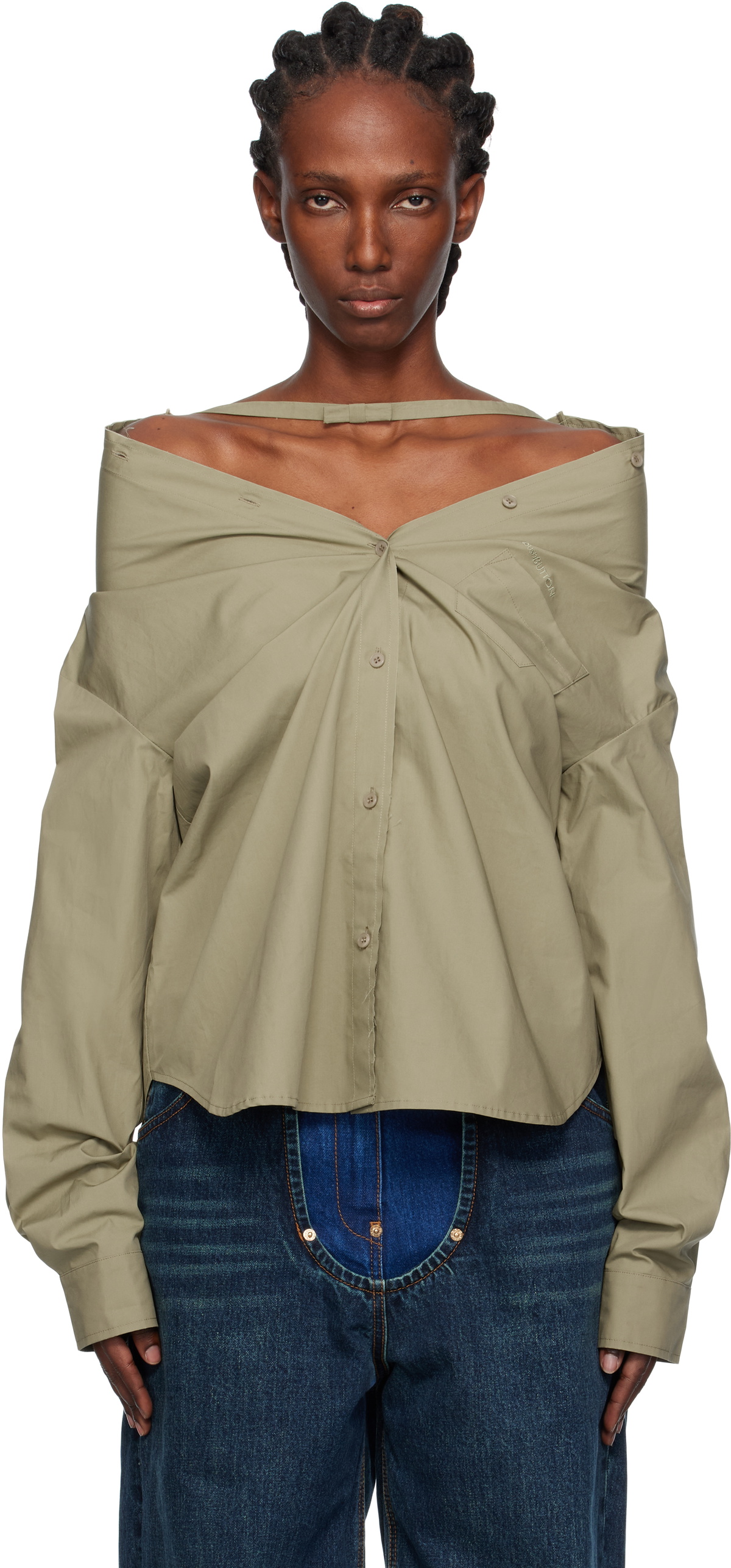 Pushbutton Khaki Dropped Shoulder Shirt