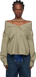 Pushbutton Khaki Dropped Shoulder Shirt