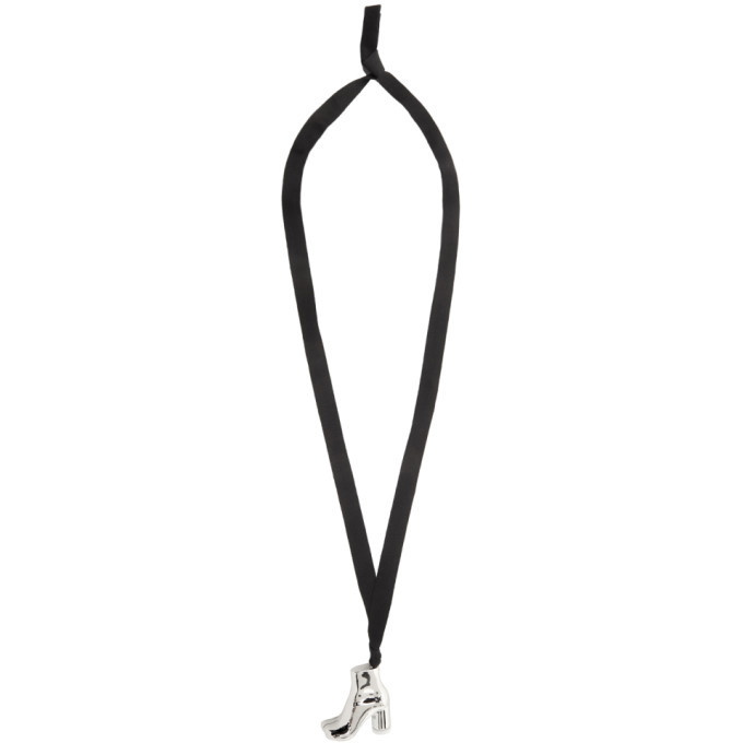 Photo: MM6 Maison Margiela Black and Silver Ankle Boot Pendant Necklace