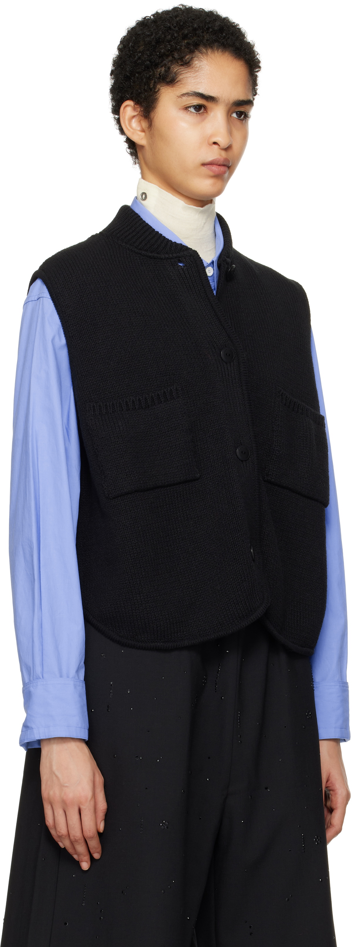 Cordera Black Boxy Cotton Waistcoat Vest