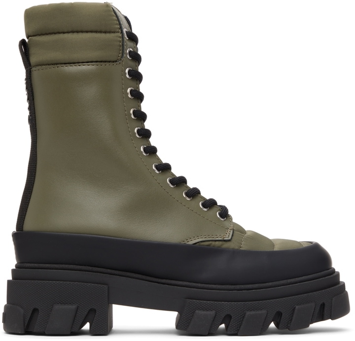 Photo: GANNI Khaki Leather & Tech Combat Boots