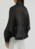Lovebirds Embroidered Semi-sheer Silk-organza Shirt Black
