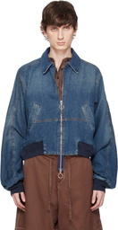 Edward Cuming Blue Bottom Heavy Denim Bomber Jacket
