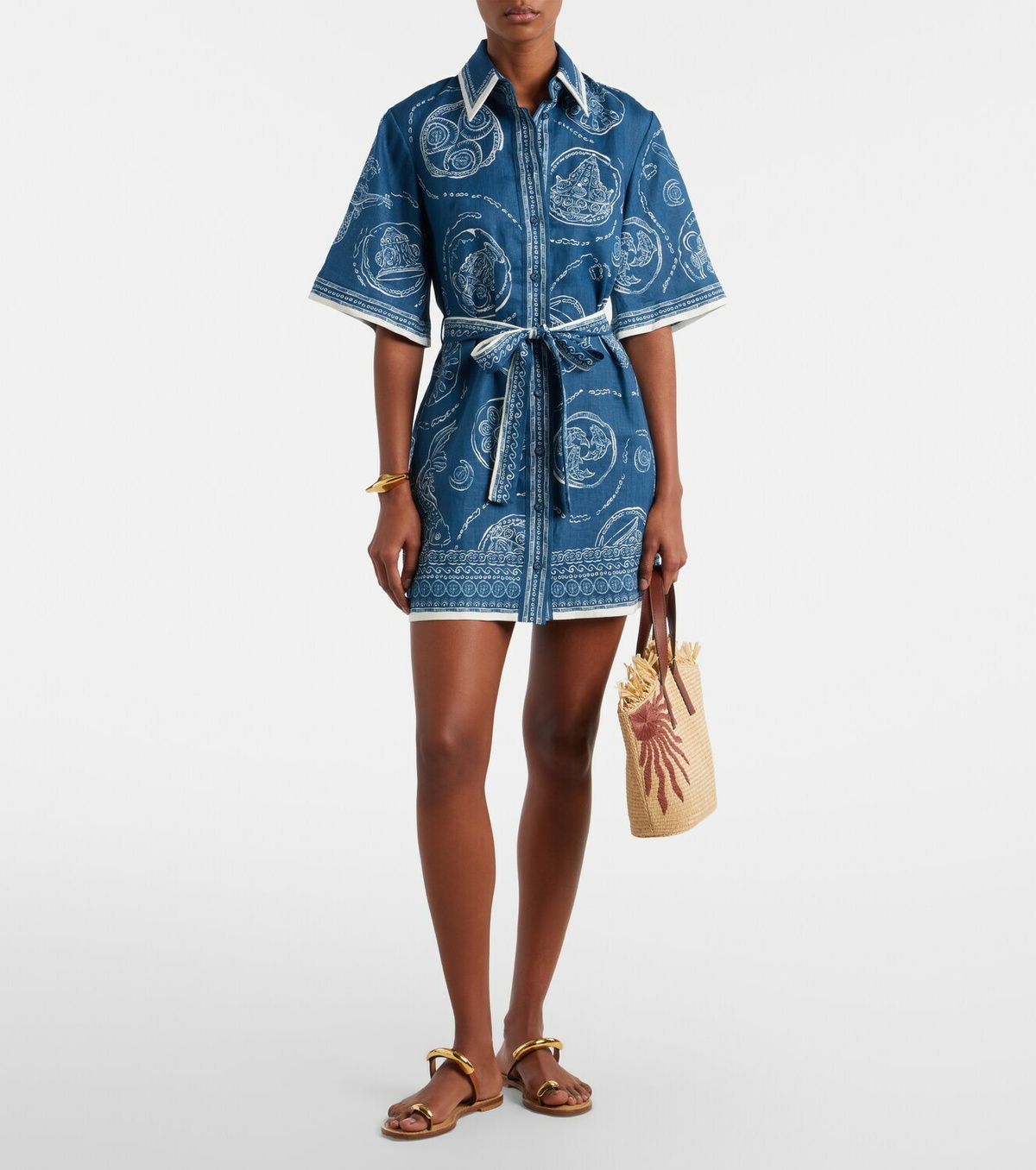 Alémais Lucky belted printed linen shirt dress
