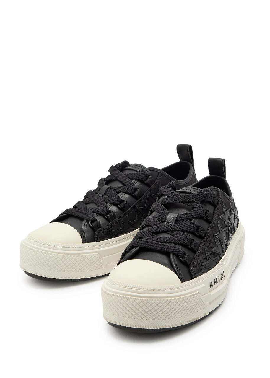 Amiri Stars Appliquéd Leather and Canvas Sneakers Black