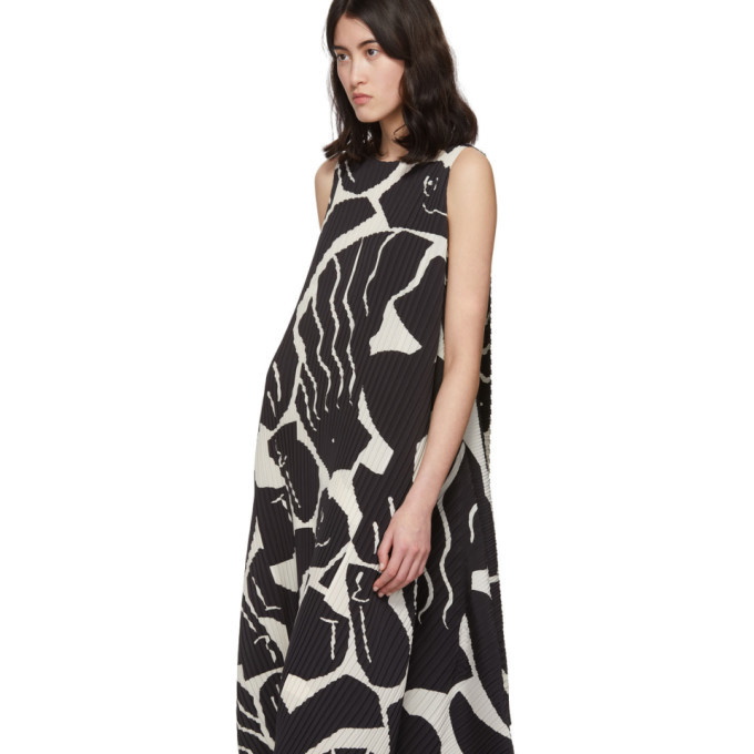 Issey Miyake Black and White Cuddle Pleats Dress