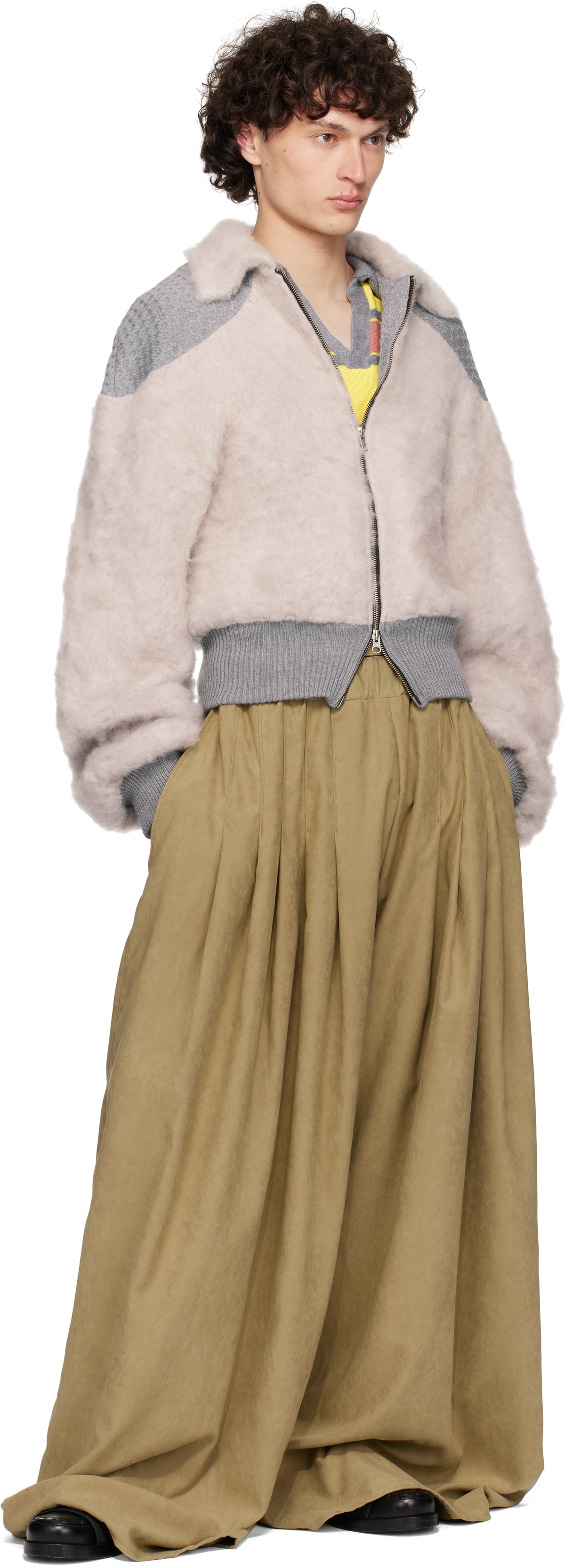 ANDREJ GRONAU Gray Knitted Mohair & Merino Bomber Jacket