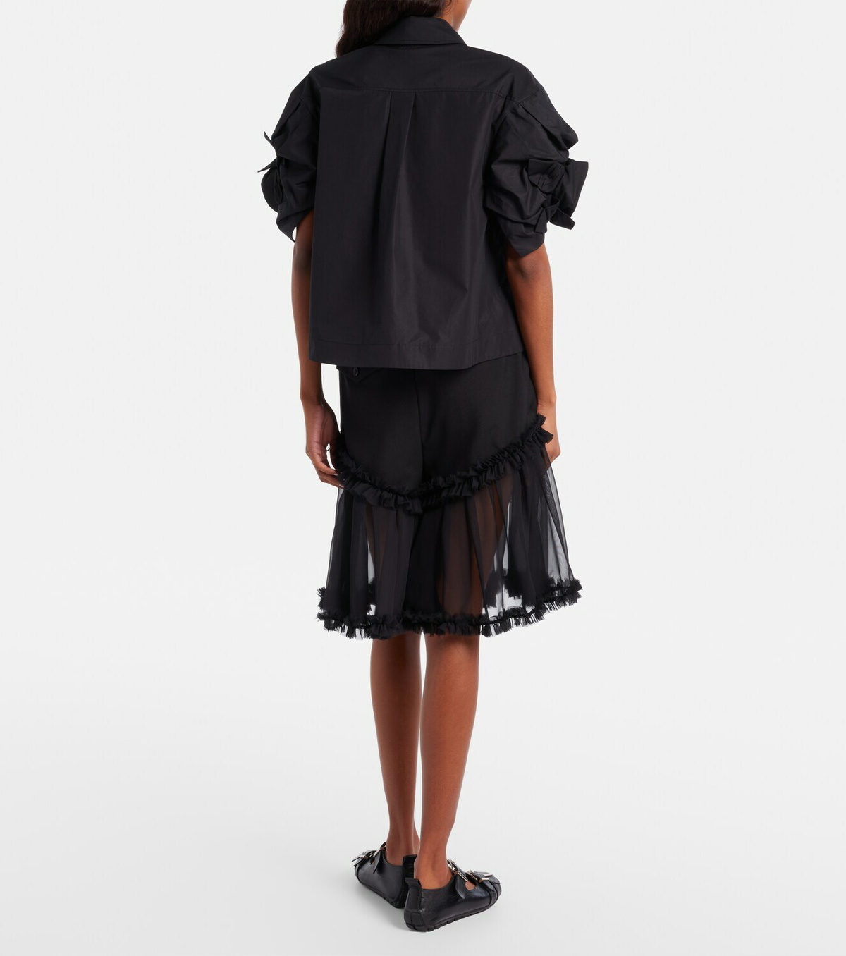 Noir Kei Ninomiya Ruffled tulle and wool shorts