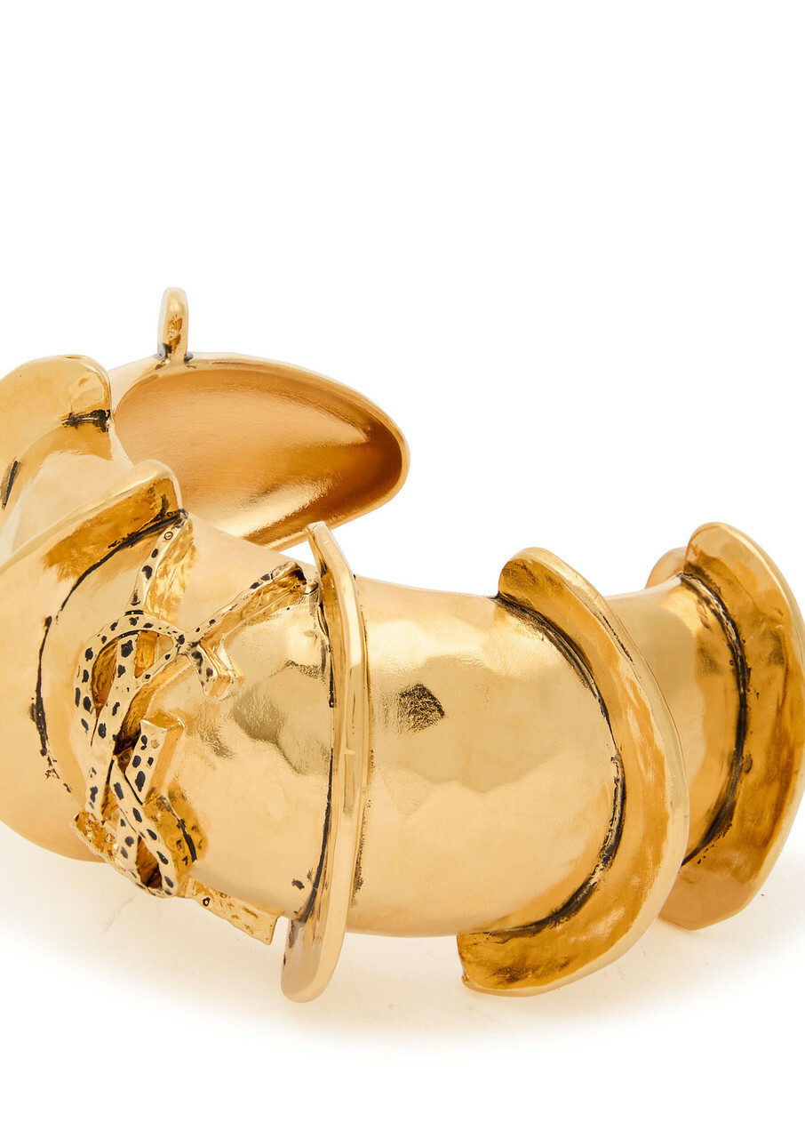 Saint Laurent Sculpted Logo Cuff Gold