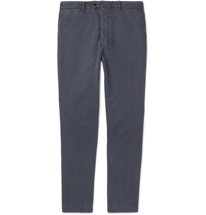Photo: Officine Generale - New Fisherman Slim-Fit Garment-Dyed Cotton and Linen-Blend Chinos - Navy
