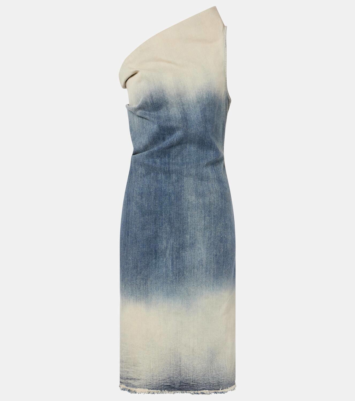 rick owens denim dress Rick Owens: Blue & Beige Temple Prong Denim Maxi Dress