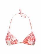 VERSACE Printed Coral Lycra Triangle Bikini Top