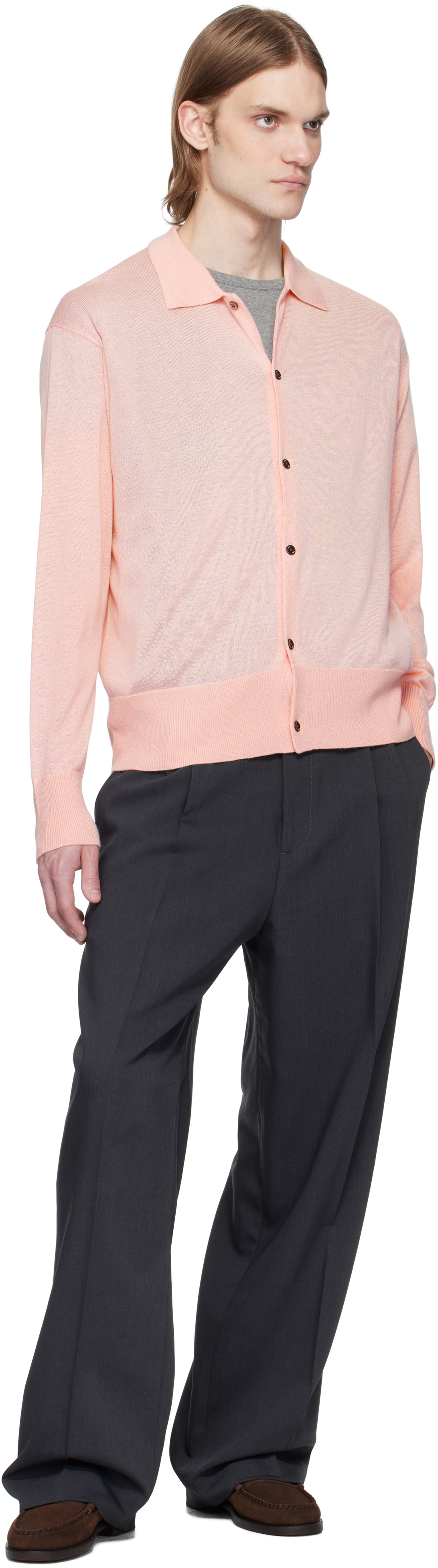 YOKE Pink Silk Cashmere Sheer Cardigan