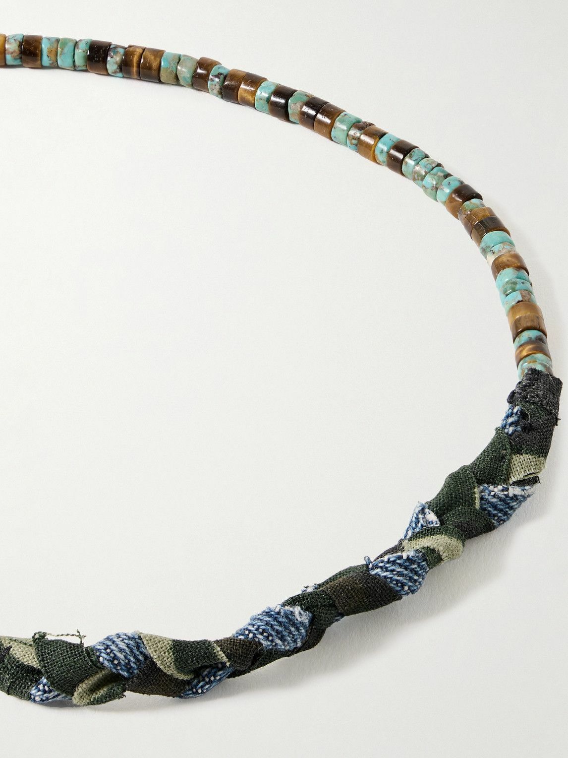 Mikia - Silver, Turquoise, Tiger's Eye and Cotton Beaded Wrap Bracelet