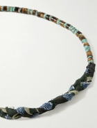 Mikia - Silver, Turquoise, Tiger's Eye and Cotton Beaded Wrap Bracelet