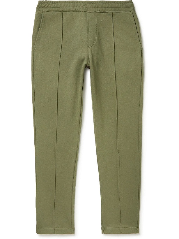 Photo: Frescobol Carioca - Thiago Slim-Fit Tapered Pintucked Cotton-Jersey Sweatpants - Green