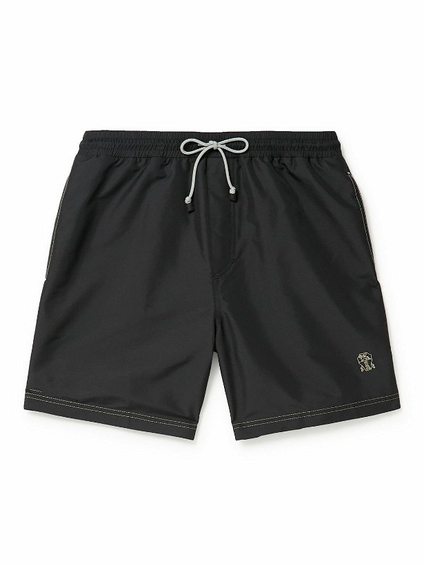 Photo: Brunello Cucinelli - Long-Length Logo-Embroidered Swim Shorts - Black