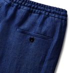 Rubinacci - Tapered Herringbone Linen Drawstring Trousers - Blue