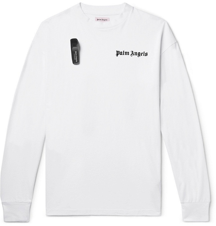 Photo: Palm Angels - Embellished Logo-Print Cotton-Jersey T-Shirt - Men - White