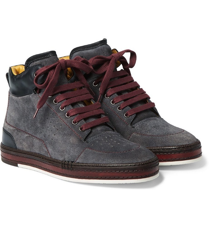 Photo: Berluti - Ferro Suede and Leather High-Top Sneakers - Men - Charcoal