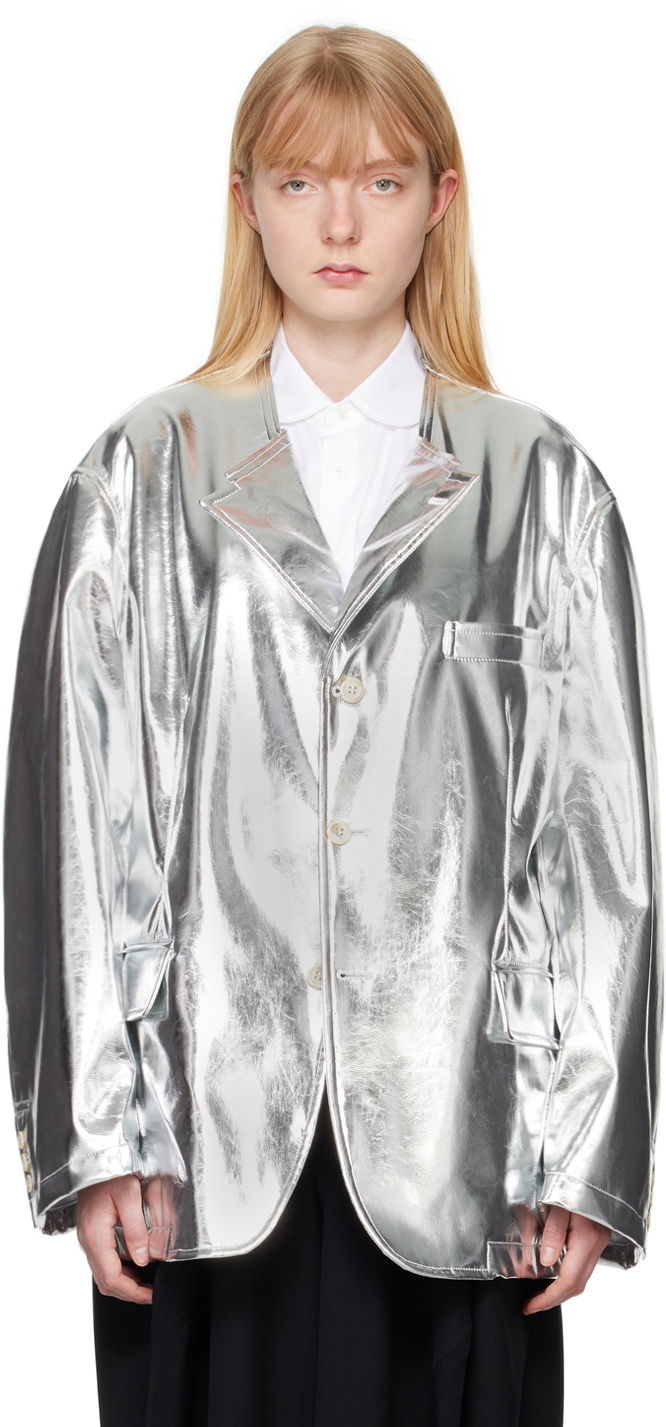 Black Comme des Garçons Silver Pocket Faux-Leather Blazer
