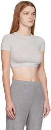 SKIMS Gray Cotton Jersey Super Cropped T-Shirt