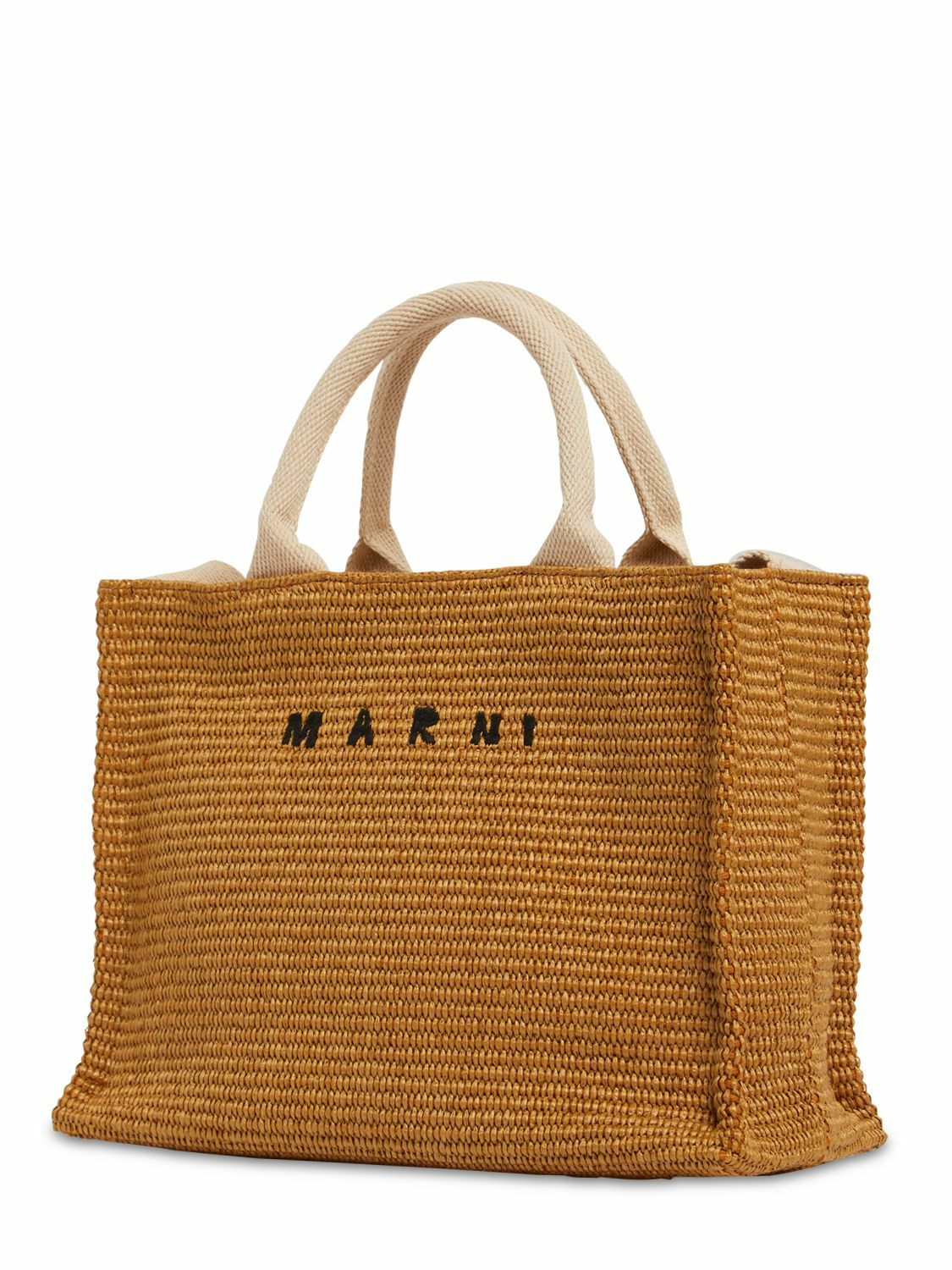 トートバッグ MARNI SMALL RAFIA EFFECT LOGO TOTE BAG Green-coloured raffia-effect Small Tote Bag | Marni