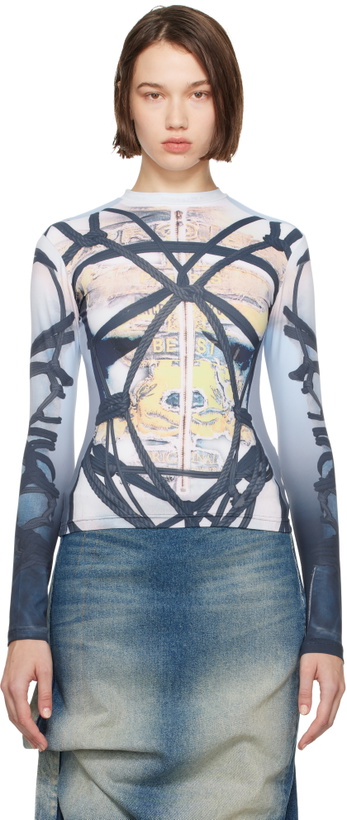 Photo: Y/Project Blue Bondage Print Long Sleeve Fitted T-shirt